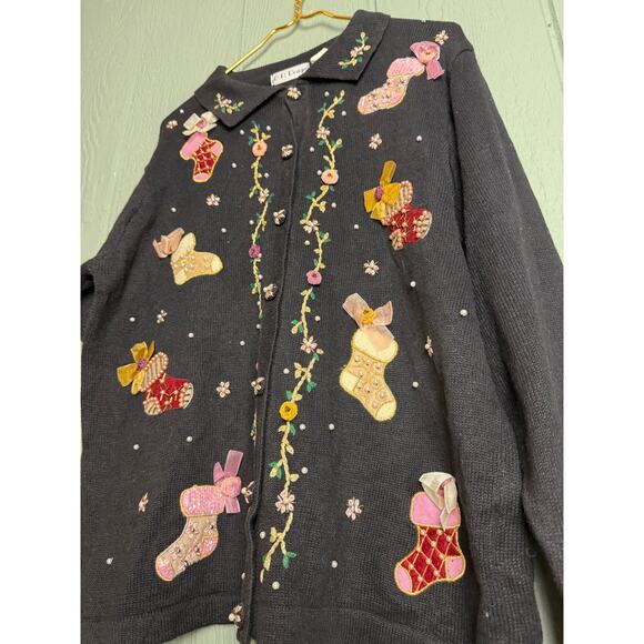 Vintage B.P. Design Embellished Christmas Stocking Cardigan – Women’s XL - Picture 5 of 8